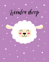 cute card with sheep isolated, vector illustration