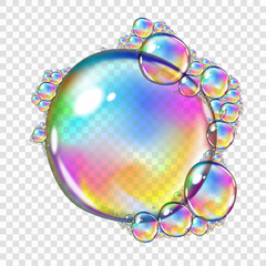 Translucent soap bubbles, isolated on transparent background, easy to edit, 10 EPS