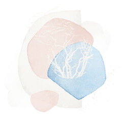 Arrangement. Blush, pink, navy, blue, beige watercolor Illustration and shapes on white background. Abstract modern print set. Logo. Wall art. Poster. Business card. Pastel. Printable.