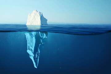 Iceberg in clear blue water and hidden danger under water. Iceberg - Hidden Danger And Global...