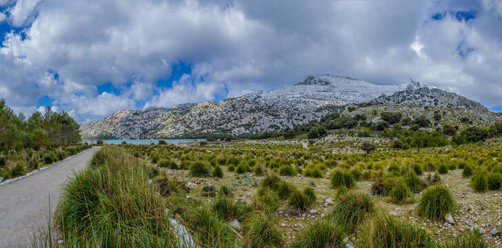 panorama of the Embassament de C&uacute;ber, Reservoir in the Serra de Tramuntana mountain range near Mallorca's highest peak.