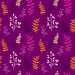 Colorful leaves seamless pattern in hand draw style