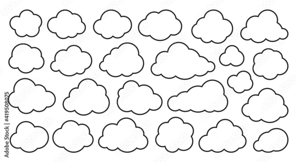 Poster cloud thin line icons set. outline vector sign. linear symbol of weather or database, network, inter