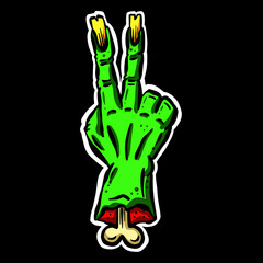 Two Finger Swear Hand Gesture, Green Undead Zombie Hand Cartoon Illustration