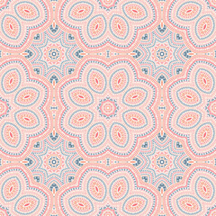 Arabian authentic floral vector seamless ornament. Tile print design. Ornate mexican pattern. Wall print design. Circles and lines composition.