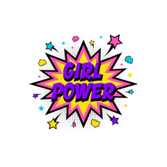 Lettering girl power, boom star. Comic speech bubble with emotional text Girl Power and stars.