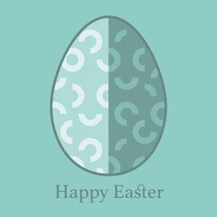 Vector white and green geometric lace Easter Egg silhouette on see green background. Monochrome decorative greeting card design with Happy Easter text.