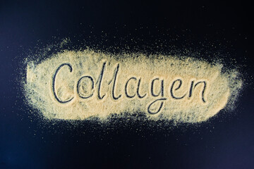 Collagen lettering made on gelatin. Gelatin is one of the main products containing collagen. Black...