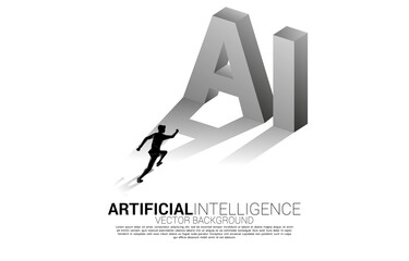 Silhouette of businessman standing with AI text 3D. Business concept for machine learning and a.i artificial intelligence