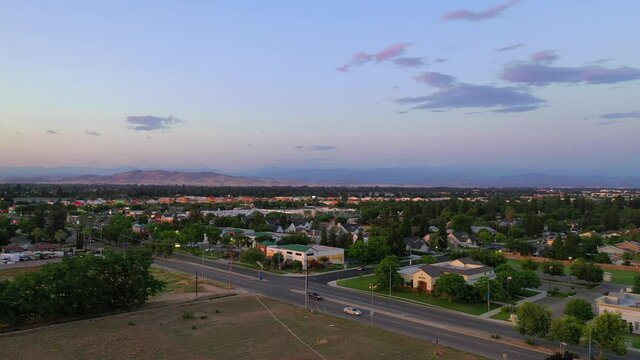 Aerial Panning View of a Suburban Landscape in Fresno Valley California