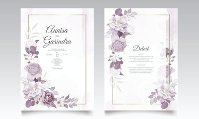  Beautiful floral frame wedding invitation card template Premium Vector
