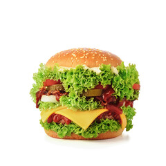 Fresh tasty burger isolated on white background