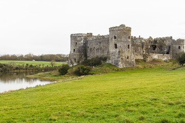 Fototapeta na wymiar Carew castle in Pembrokeshire, wales, copyspace