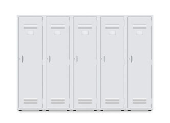 Metal locker storage cabinets for school, fitness club, gym, swimming pool realistic mockups.