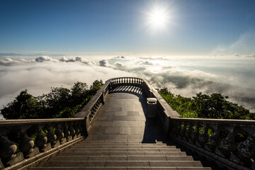 Beautiful sunrise from Christ Statue monument to city under clouds