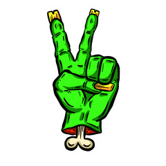 Two Finger Swear Hand Gesture, Green Undead Zombie Hand Cartoon Illustration