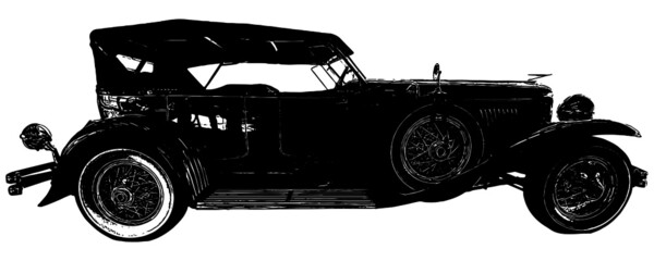 antique 1920s convertible car illustration in black on white background 