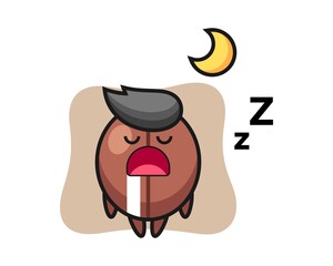 Coffee bean cartoon sleeping at night
