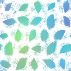 Fototapeta na wymiar Seamless satin soft pastel color leaves pattern. High quality illustration. Beach or resort wear design of leaves in fuzzy turquoise and white. Repeat raster jpg pattern design.