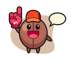 Coffee bean cartoon with number 1 fans glove