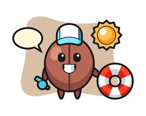 Fototapeta premium Coffee bean cartoon as a beach guard