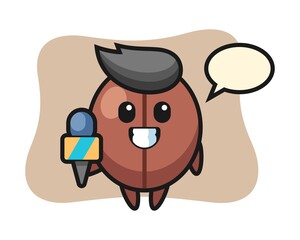 Coffee bean cartoon as a news reporter