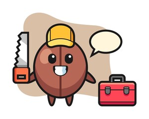 Coffee bean cartoon as a woodworker