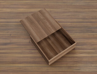 Wooden square boxes with sliding on wood floor background, 3d illustration.