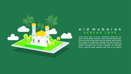 Vector illustration for banner, background or greeting card template design with Ramadan Kareem or Ied Mubarak theme