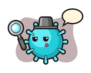 Virus cartoon searching with a magnifying glass