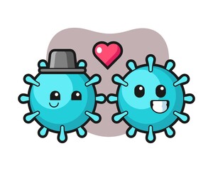 Virus couple cartoon fall in love