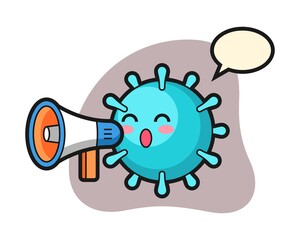 Virus cartoon holding a megaphone