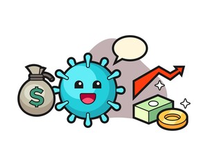 Virus cartoon holding money sack