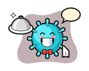 Virus cartoon as a waiters