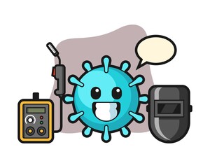 Virus cartoon as a welder