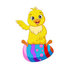 Cartoon chicks sitting on Easter eggs