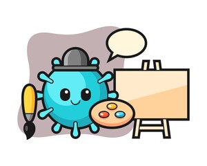 Virus cartoon as a painter