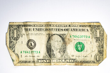 Worn old  ragged US one dollar bill
