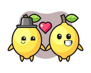 Lemon cartoon character couple with fall in love gesture