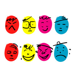 hand drawn doodle comic Faces with various Emotions illustration isolated