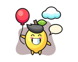 Lemon mascot illustration  is playing balloon