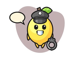 Cartoon mascot of lemon as a police
