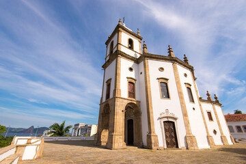 The church of Our Lady of Gloria of the Hill, built in 1739, stands in a leafy residential neighborhood in Rio de Janeiro, Brazil