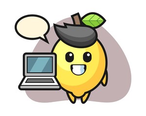 Mascot illustration of lemon with a laptop