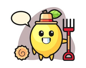 Mascot character of lemon as a farmer