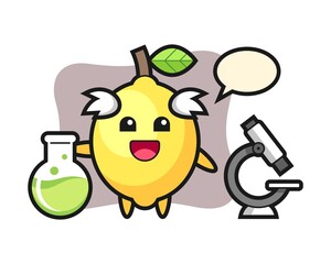 Mascot character of lemon as a scientist