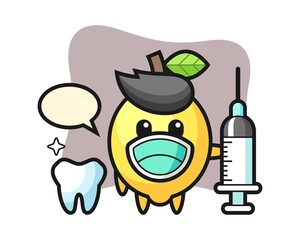 Mascot character of lemon as a dentist