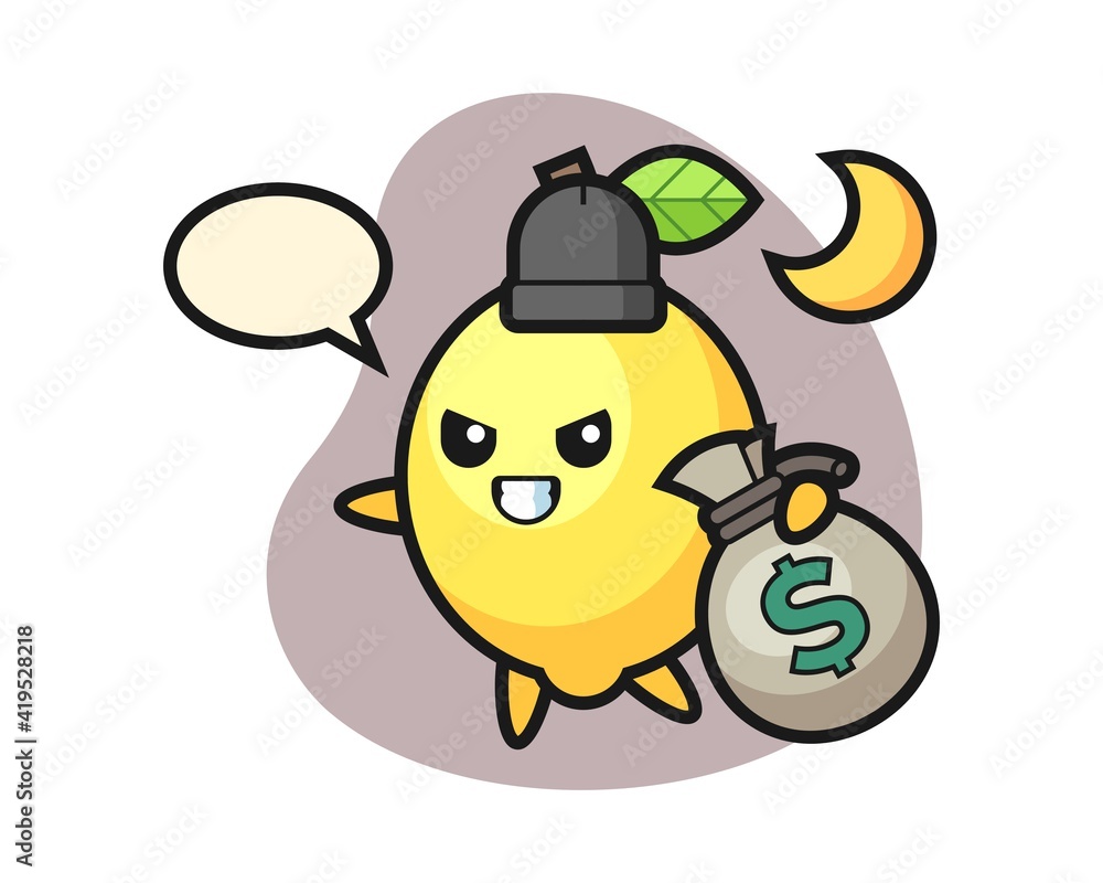 Sticker illustration of lemon cartoon is stolen the money