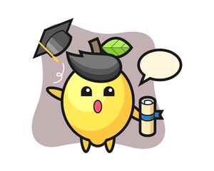 Illustration of lemon cartoon throwing the hat at graduation