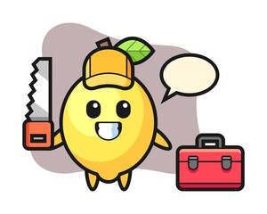 Illustration of lemon character as a woodworker